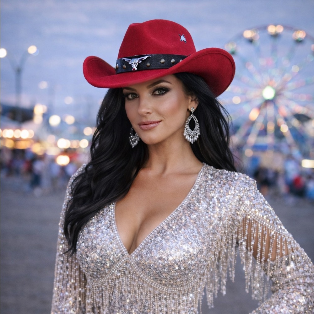 Red Cowboy Hat with Bullhead Accent